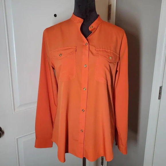 Chaps Orange 2 Pocket Buttondown Women's Blouse Size Medium NWOT - Picture 2 of 15